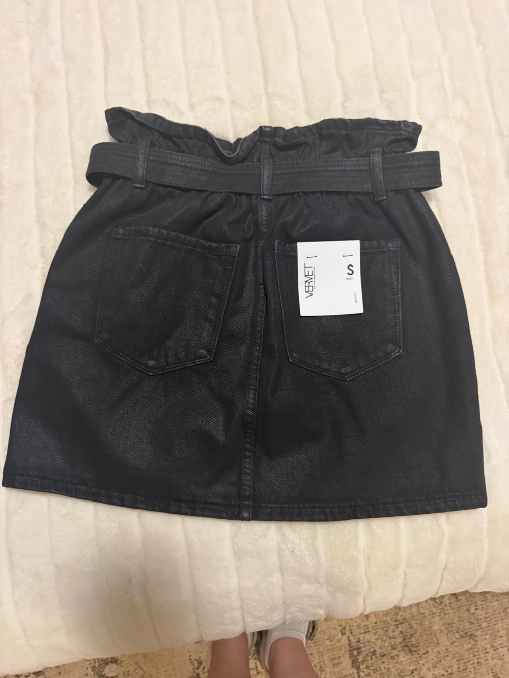 VERVET BY FLYING MONKEY Black Denim Mini Skirt with Belted Waist